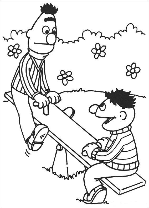 coloriage 1 rue sesame ernest et bart sur la balancoire